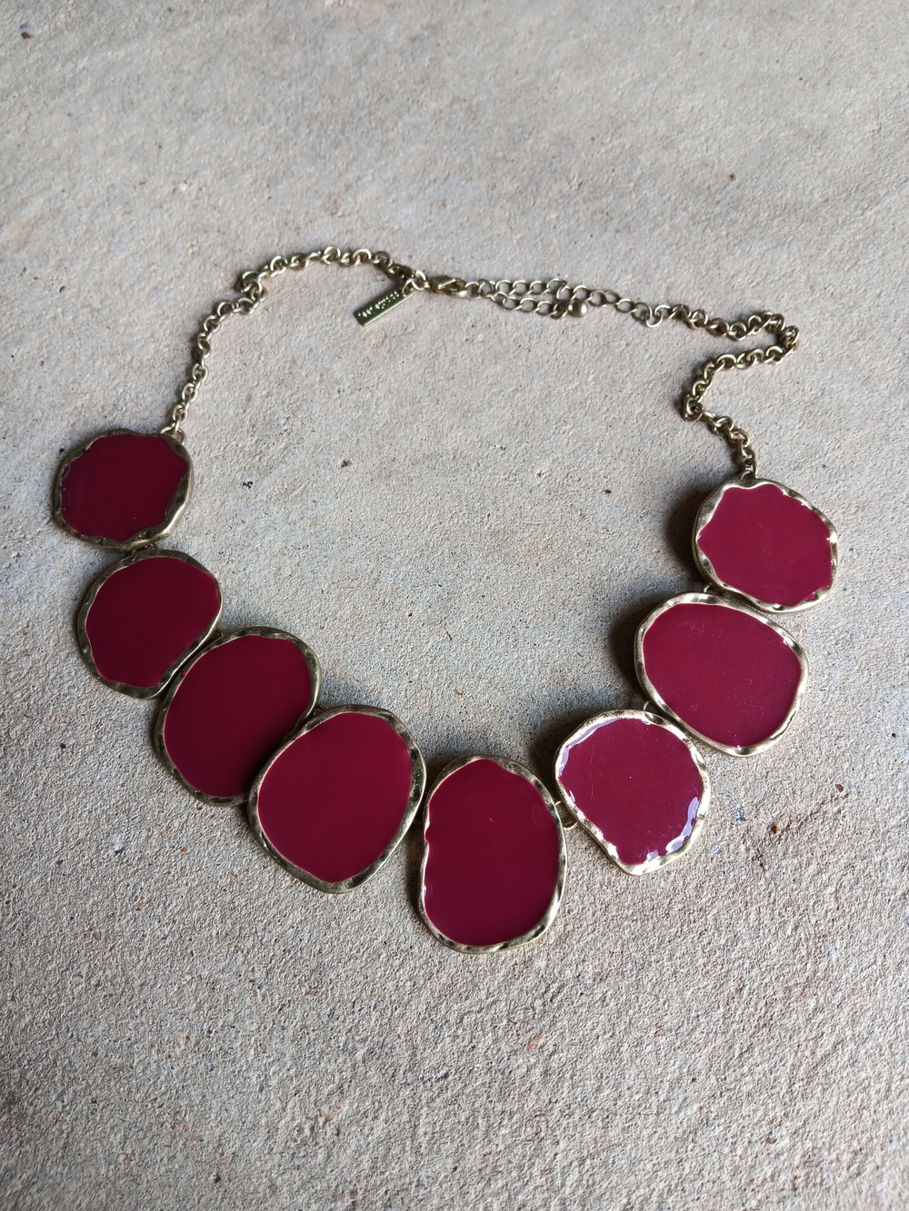Cookie Lee Oxblood Red Enamel Gold tone Necklace